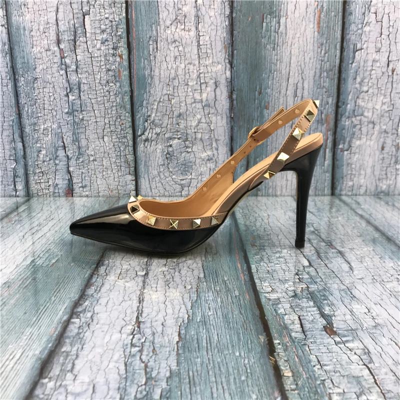 

Kmeioo 2018 Fashion Shoes US 5-15 For Woman Rivets Studded Sandals Pointed Toe High Heels BuckleLadies Shoes Evening Party Shoes