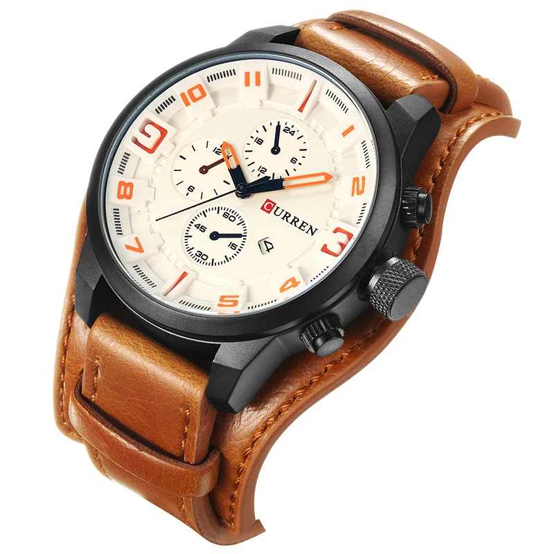 

CURREN 3 Dial Design Complete Calendar Fashion Brown Leather Belt Men Quartz Watch Top Luxury Brand Waterproof Relogio Masculino