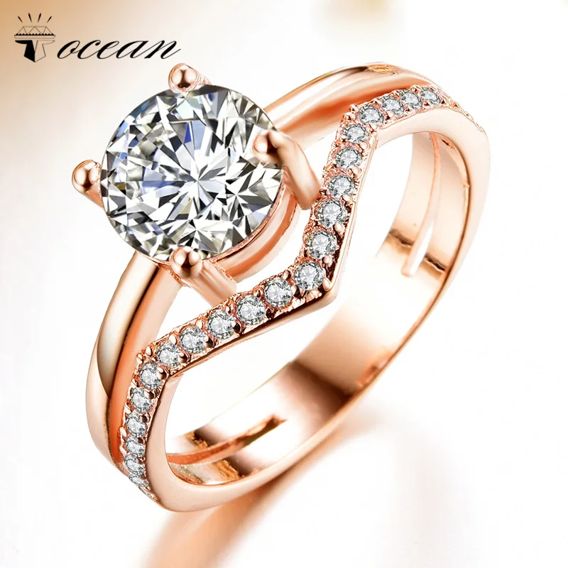 Tocean Rose Gold Color Wedding Rings for Women Round Cute Round Cubic AAA Zircon Engagement Femme Bijoux Bague Size 5-12 W007