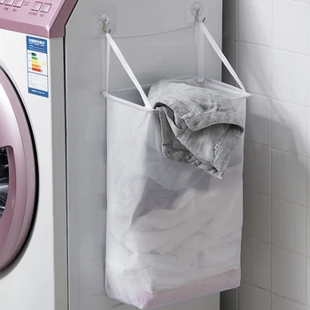 

Laundry Basket Wall Mount Foldable Clothes Laundry Hamper Dirty Clothing Storage Basket Organizer Pop Up Mesh Storage With Hook