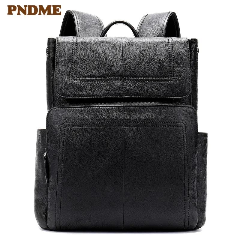 

Simple outdoor large capacity casual black lightweight leather backpacks for men and women
