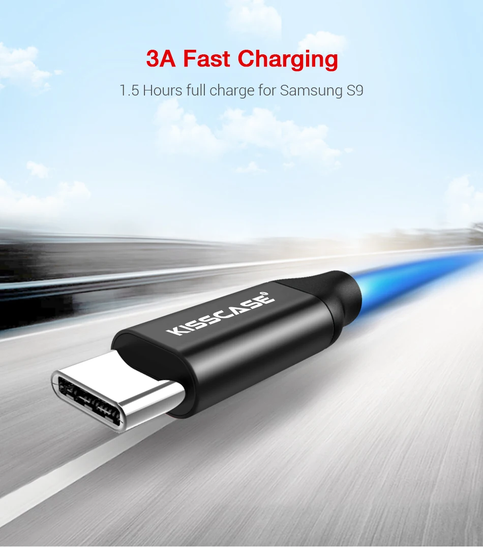 KISSCASE 3A Тип C USB кабель для samsung A7 Xiaomi Redmi 6A телефон для быстрой зарядки Тип usb C данных Android кабели провода