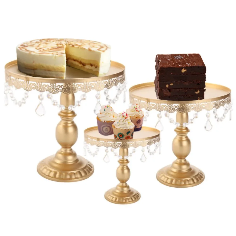 

New arrive Gold Crystal cake stand set Electroplating gold mirror face wedding party table candy bar table decorating tools @Q