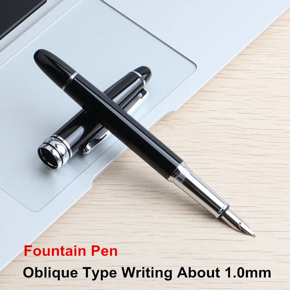 High Quality Fountain Pen Full Metal Luxury Pens Caneta Office School Stationery Supplies Writing 0.7mm 1mm Black Blue Red Ink - Цвет: Silver Oblique 1.0mm