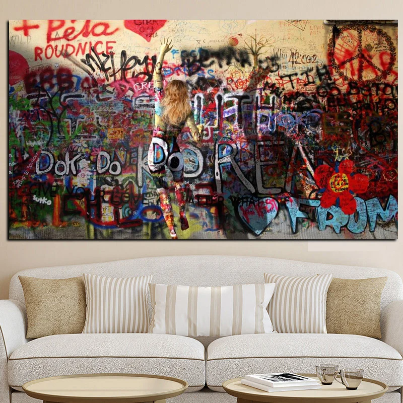 Banksy Art Woman Graffiti On the Wall Abstract Painting HD Print on Canvas Poster Pop Art Picture For Living Room Cuadros Decor (5)