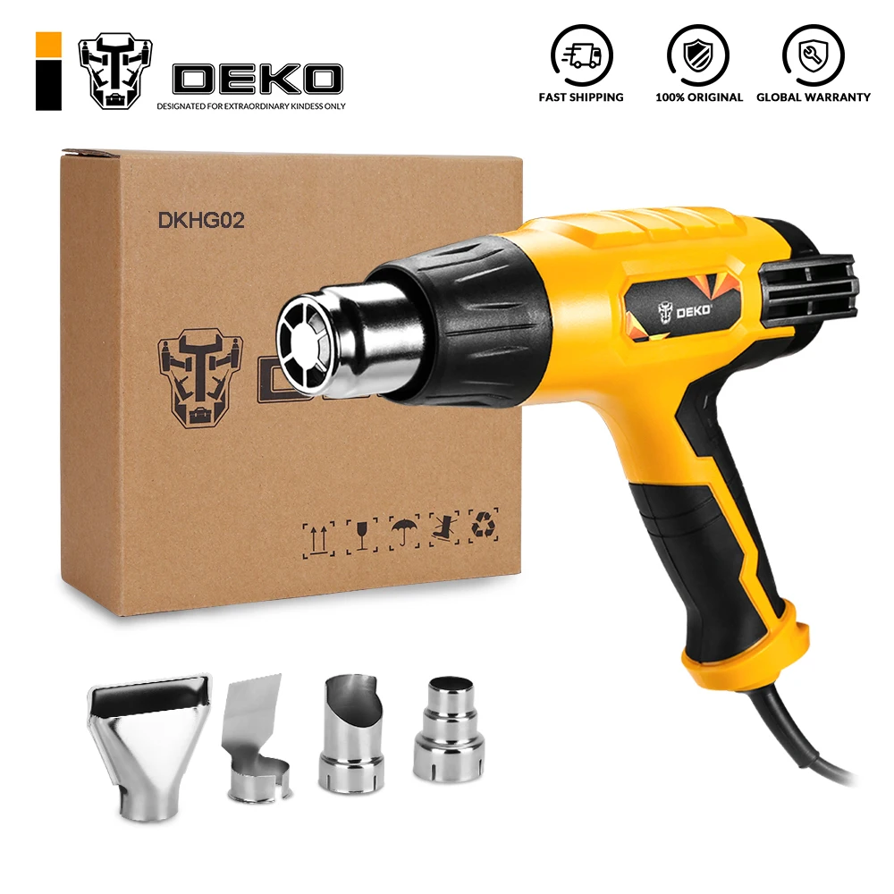 

DEKO 220V Heat Gun 2000W Variable 2 Temperatures Advanced Electric Hot Air Gun with Four Nozzle Attachments Power Tool