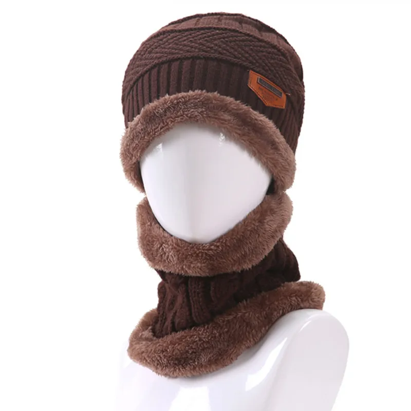 Высокое качество добавить шерсть шею зимняя шапка шарф Кепки зима Шапки для Для мужчин Для женщин вязаная шапка меховая шапочки вязать шляпа Skullies