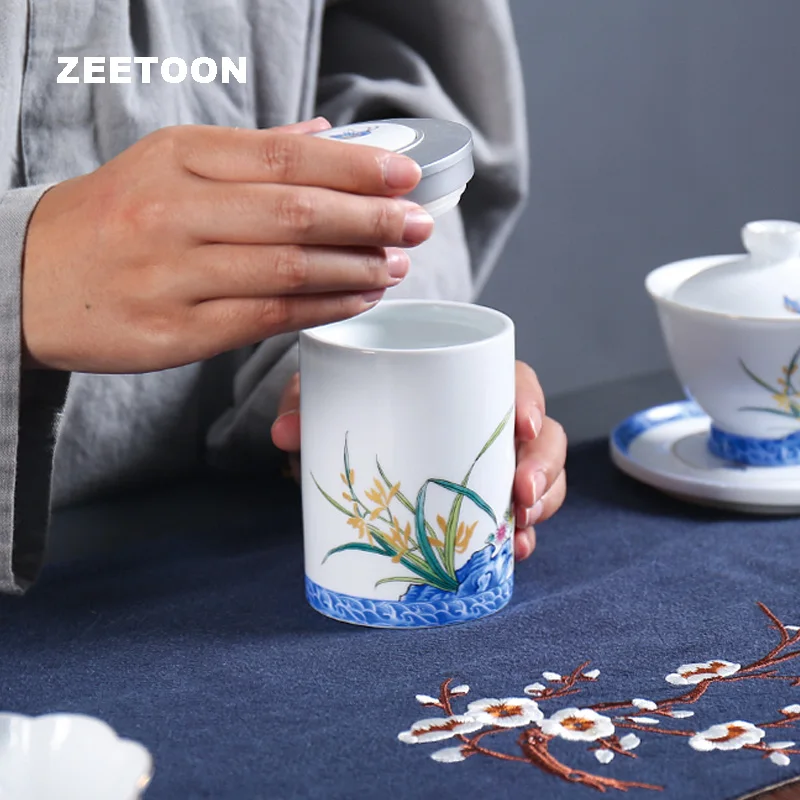 

200ml Ceramic Blue and White Porcelain Orchid Tea Cans Canister Kung Fu Tea Set Jar Candy Coffee Beans Seasoning Sealed Storage