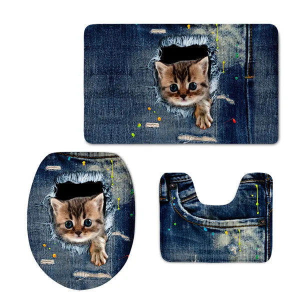 HUGSIDEA Смешные моющийся стульчак чехол грелка принт Denim Cat Ковры Чехлы для сиденья унитаза мягкие толстые удобные wc Коврики pad - Цвет: CA4912CP
