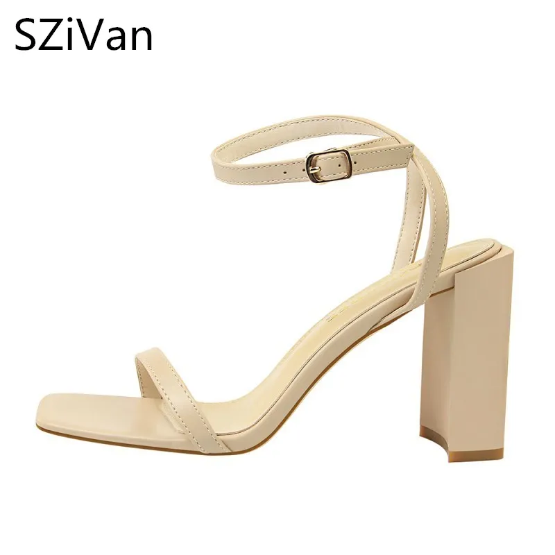 

2018 Summer Square Toe sandals Simple Trendy high heels Open toe Women's shoes Chunky heels Heel Heigh 9.5CM