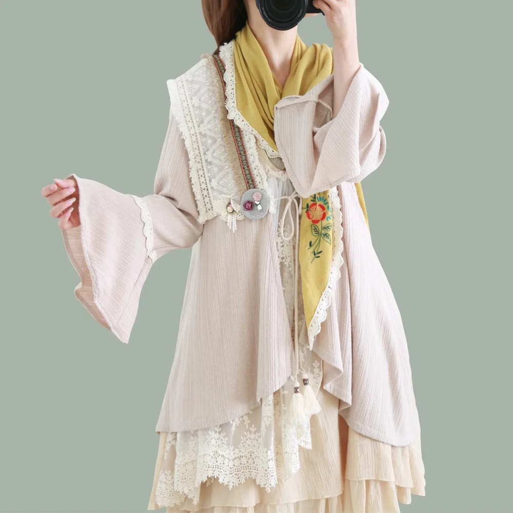 

Japanese Mori Girl Lace Embroidery Sweater Cardigan Cute Lolita Cardigan Women Knitwear Casual Jacket Chandail Femme Lady Coats