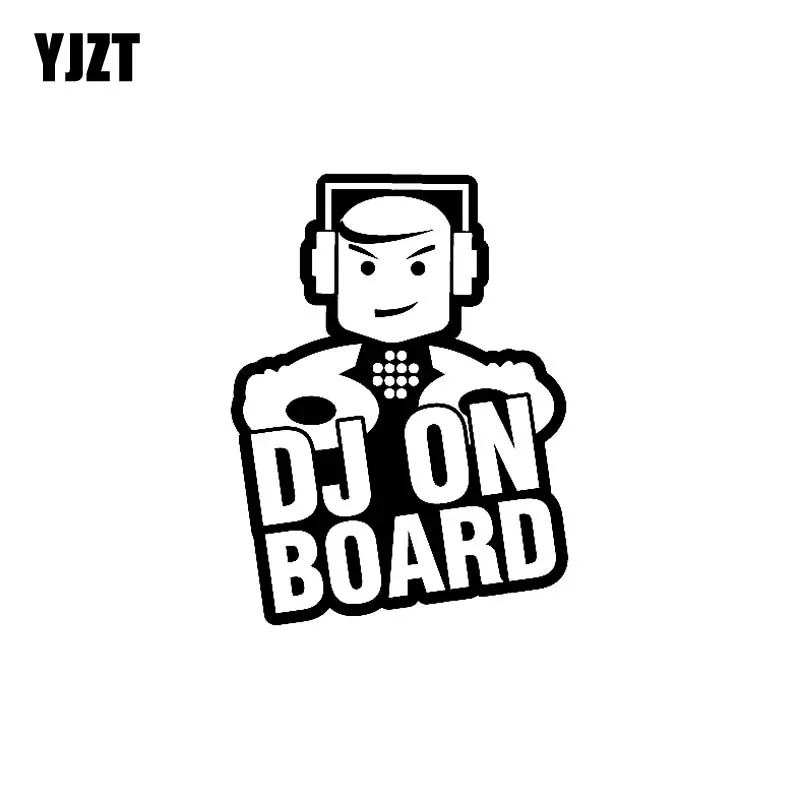 YJZT 9.7cm*12.6cm DJ ON BOARD Funny Safety Cute Vinyl Car Sticker Decal Sign Black Silver C10-00633