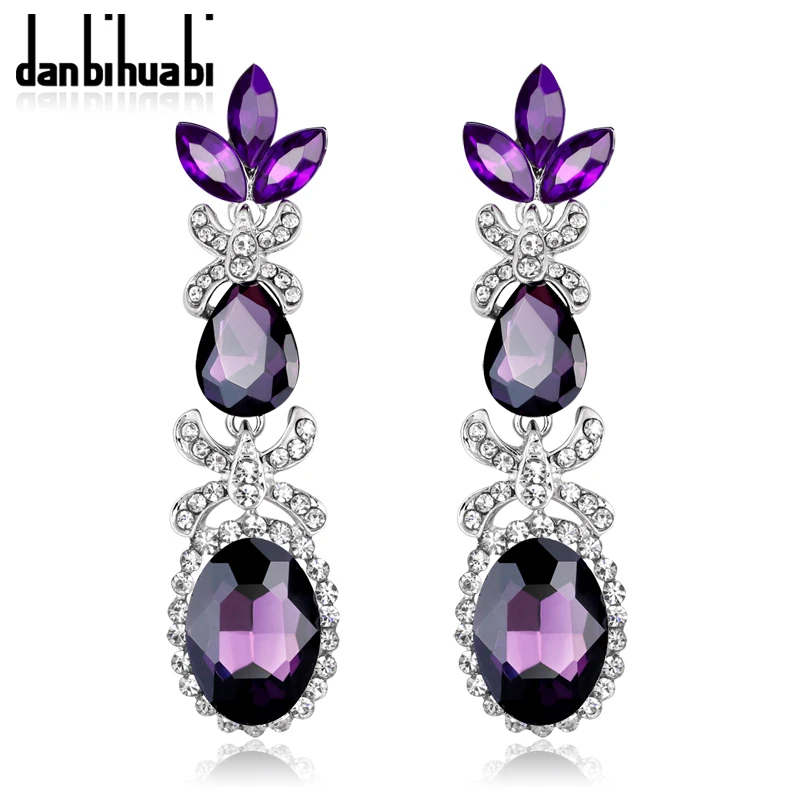 

danbihuabi bohemian brand jewelry brincos silver black crystal rhinestone long earrings wedding women
