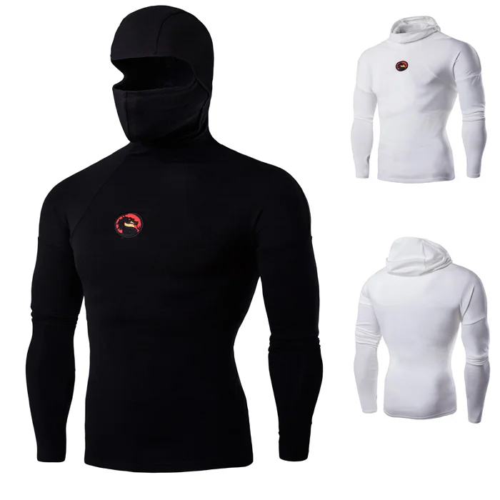 Мужская футболка с капюшоном, костюм ниндзя, мужской костюм ниндзя, рубашка Кунг-фу, Базовая рубашка, футболка с длинным рукавом, маска дракона, эмблема