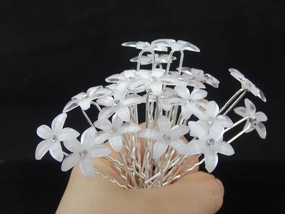 Wholesale 200pcs/lot New White Flower Crystal Rhinestone Hair Pins Elegant Wedding Bridal Party Prom Hairpins Hair Accessories