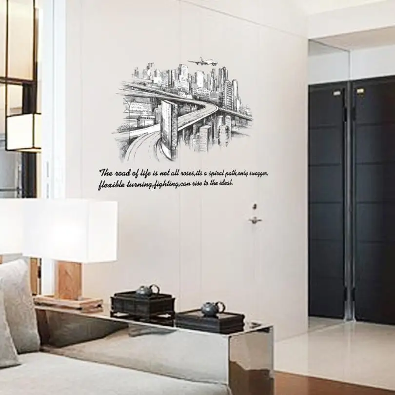 Home Decor City Sketch Silhouette Background Wall Decoration Removable Stickers wall sticker Deco mirror AU10 | Дом и сад