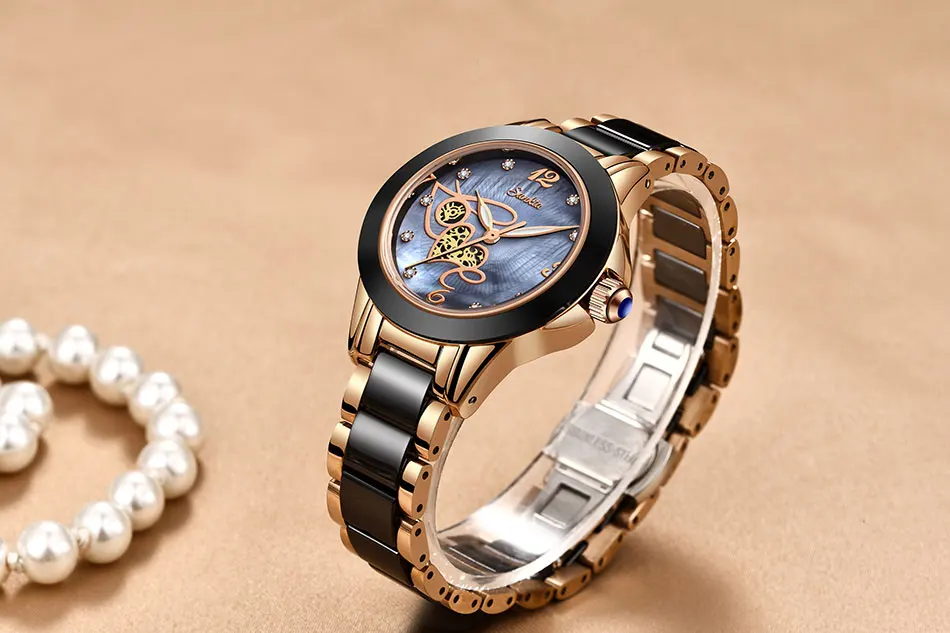 SUNKTA, модные женские часы, женские часы-браслет, повседневные керамические кварцевые наручные часы, водонепроницаемые часы, Relogio Feminino