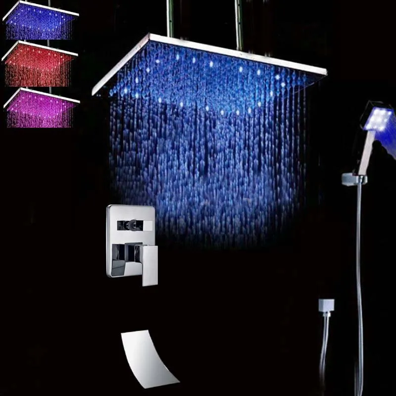 

Wholesale And Retail Ceiling Mounted LED Square Rain Shower Head Huge 20" / 24" Shower Faucet Set Waterfall Tub Spout Hand Unit