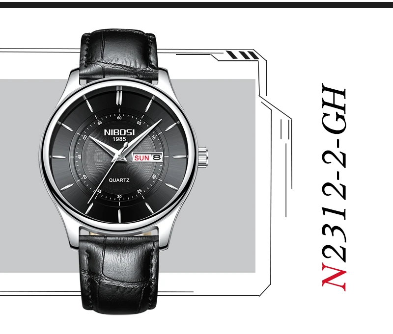Relogio NIBOSI Watch Men Waterproof Leather And Steel Band Men Watch Date Day Blue Wrist Watch Analog Quartz Fashion Male Clock  (13)