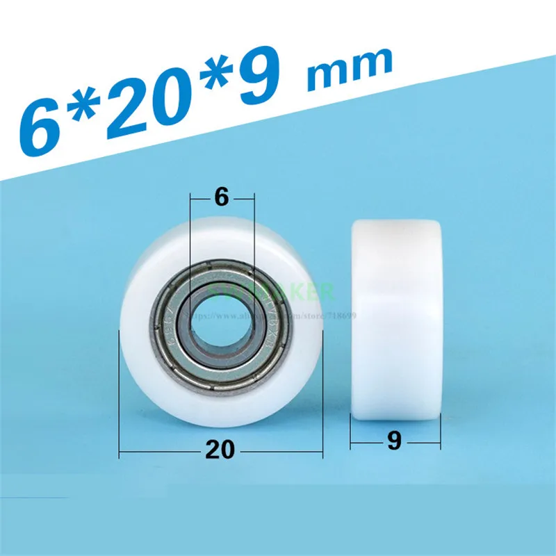 10pcs 6*20*9mm 696ZZ bearing wrapped plastic roller drawer display cabinet furniture pulley POM flat passive wheel | Обустройство