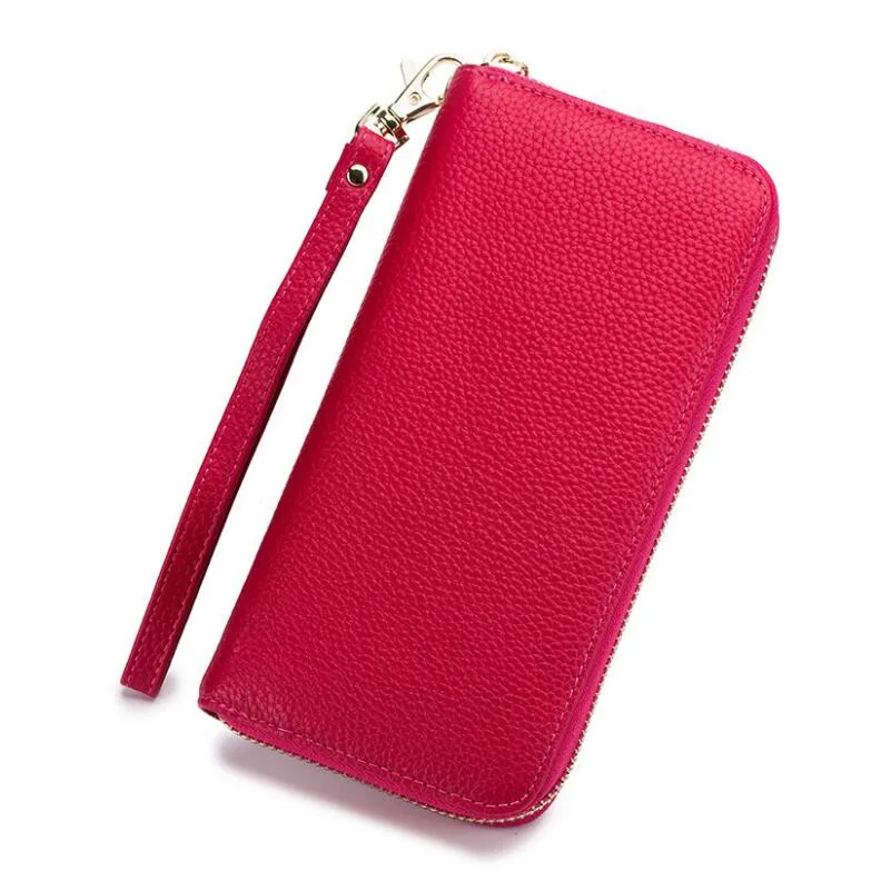 

women genuine leather long wallet female anti rfid clutch wallet phone bag id credit card holder wristlet girls leather purse