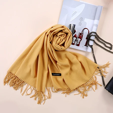 Роскошный брендовый шарф унисекс, женский, Мужская бандана, шерстяной кашемировый шарф, Пашмина, с кисточками, для женщин и мужчин, теплая накидка - Цвет: Yellow