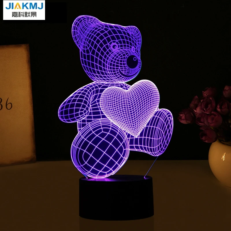 3D Мишка детская настольная лампа USB Цвет изменить ночник декоративный дома Освещение Подарки на год 3D иллюзия свет лампы