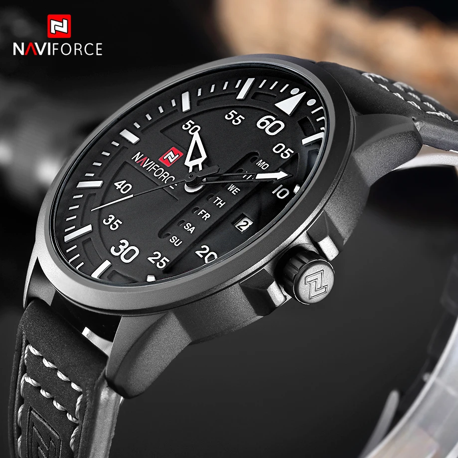 Acheter NAVIFORCE Mode Casual Hommes Montres Top Marque De Luxe D affaires En Cuir Quartz Montre Hommes Montre Bracelet Homme Horloge Relogio Masculino