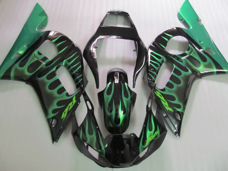 Мотоцикл обтекатель комплект для YAMAHA YZFR6 98 99 00 01 02 YZF R6 YZF600 1998 2000 2002 зеленое пламя черное Обтекатели+ подарки YE23