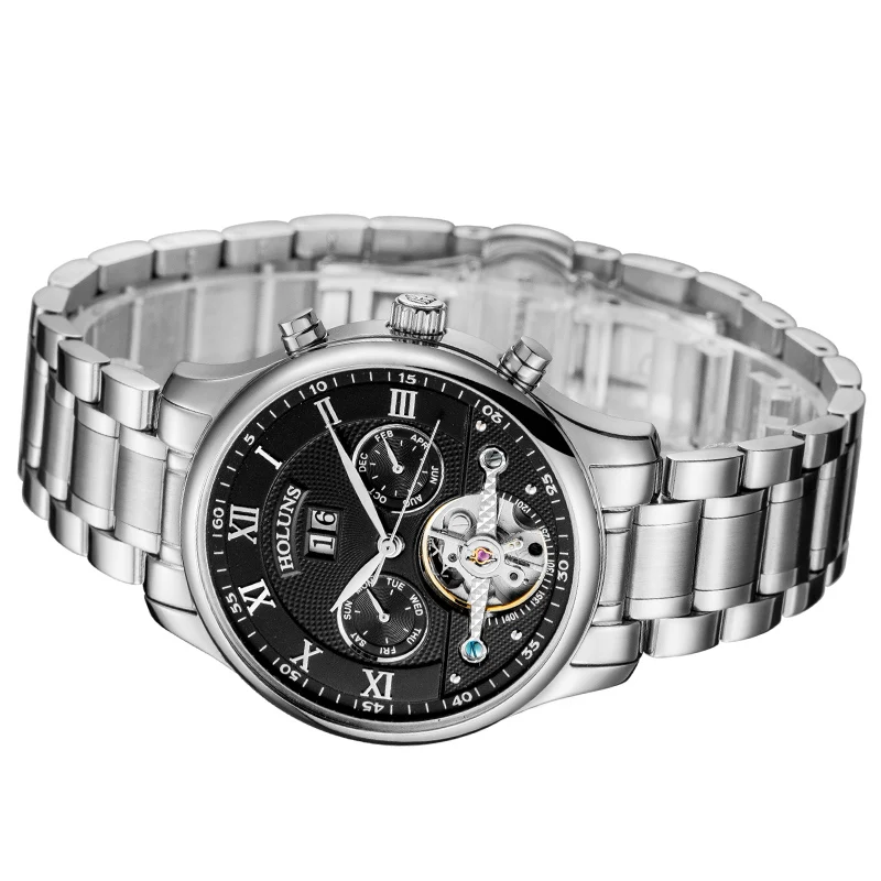 Для мужчин s полые гравировка скелет часы Повседневное дизайнерские черные