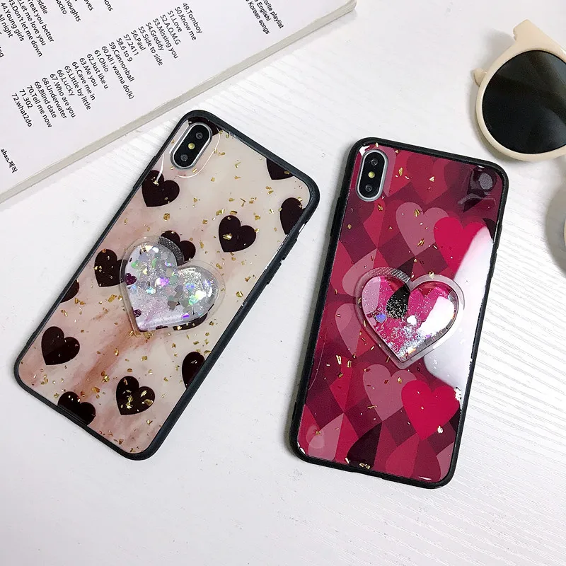 Cute Heart-shaped Liquid Glitter Mobile phone Holder stress reliever Squeeze soft pack Mount SmartPhone bracket for iPhone Redmi (6)