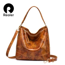 REALER Брендовые женские кожаные сумки из натуральной кожи через плечо сумка через плечо Большая вместительная сумка с кисточкой черный/коричневый