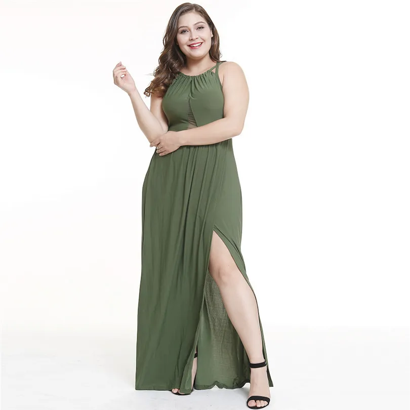 Plus Size S-5XL Sexy Slit Hollow Out Women Club Party Dress Spaghetti Strap O-Neck Ladies Maxi Dress Robe Femme Ete 2019 Dresses (7)