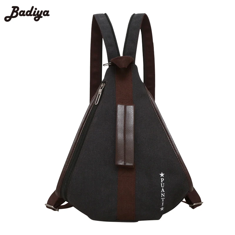 

New Durable Zipper Design Casual Women Bacpack Patchwork Canvas Bag Men's Back Pack Triangle Men Bags