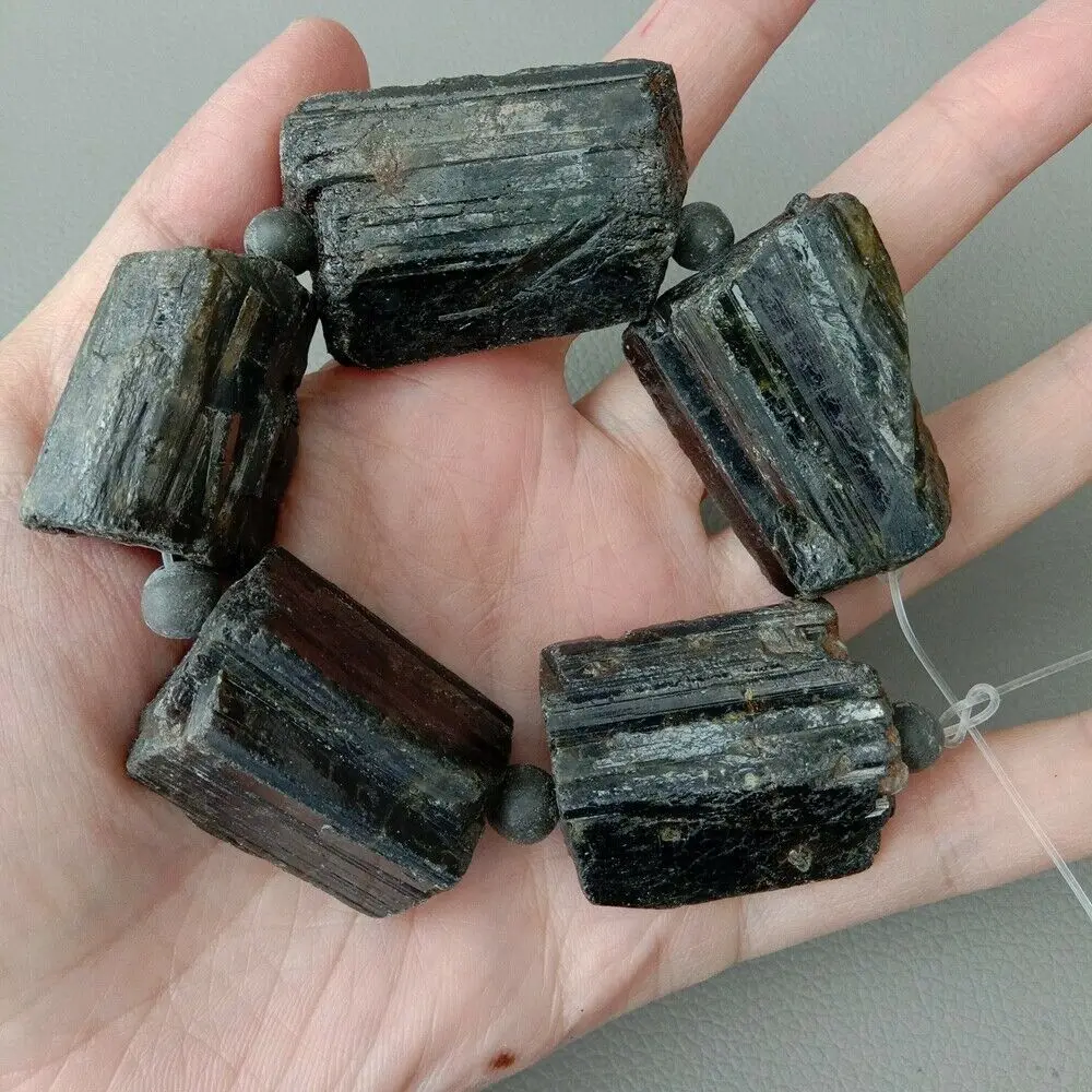 

Natural Black Tourmaline Beads Nugget Genuine Black Tourmaline Tube Stick 8"