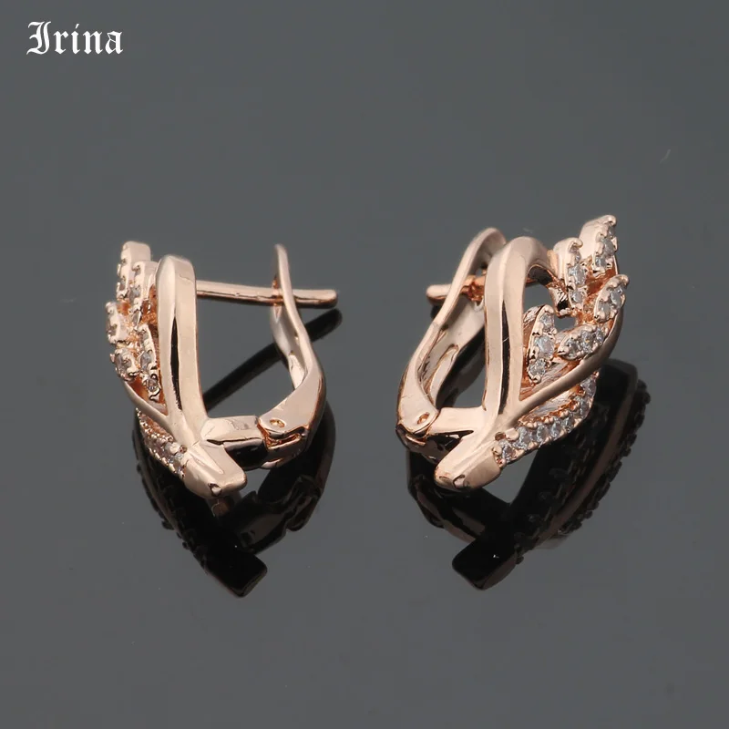 Irina Trendy Geometric Zircon Earring 585 Rose Gold Color Korean Earrings AAA Cubic Zirconia Drop Earrings for Women Lovely Gift