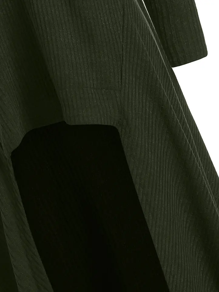 drawstring plus size hooded ribbed sweater