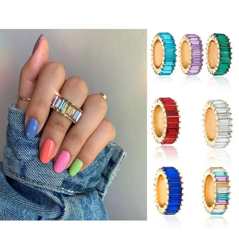 Best Fashion Creative Ladies Square Rhinestone Wedding Ring Novelty Women Knuckle Finger Rings Alloy Jewelry Gift
