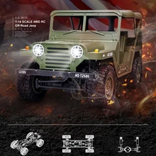 Электрический уличный военный грузовик с дистанционным управлением 2,4G 1:14 4X4 для вождения внедорожного джипа M151, командный Радиоуправляемый грузовик для мальчика, радиоуправляемая игрушка с светильник