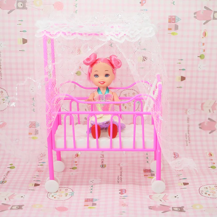 Small Sweet Baby Crib For Barbie Girls Doll Furniture 1/6 Kelly Doll's Baby Bed Doll Accessories