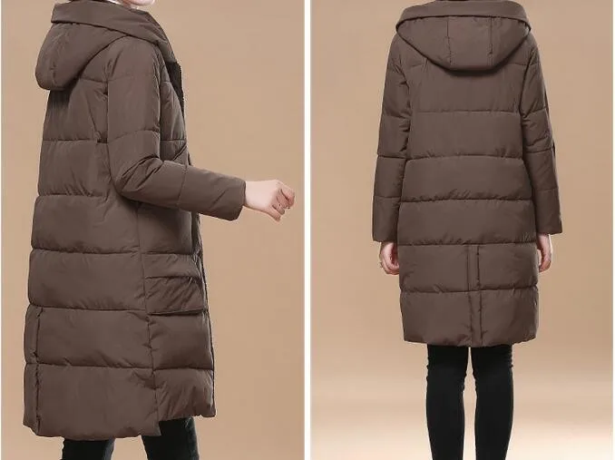 M-XL Горячая зимние Новинки для женщин; модная обувь для отдыха; длинных плотных Однотонная одежда куртка на подкладке из хлопка, пальто