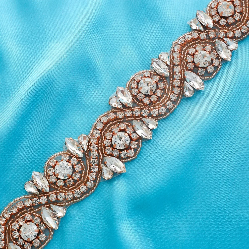 Аппликации со стразами аксессуар для свадебного ремня золотой прозрачный кристалл бисер шитье на свадебные пояса F121