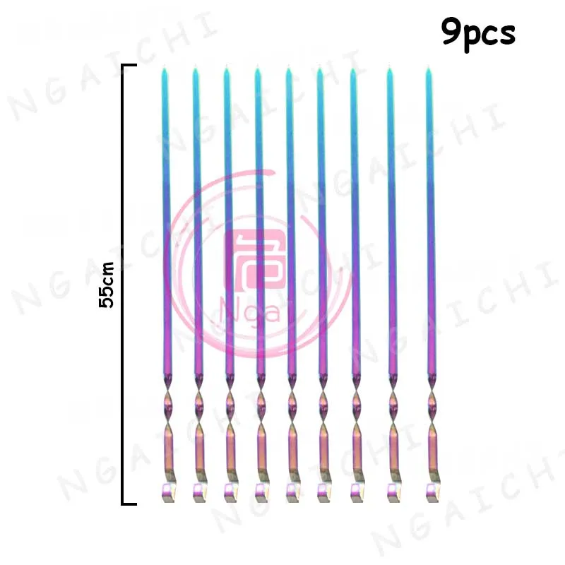 Барбекю гриль шампуры из нержавеющей стали красочные жаркое мясо Вилка Открытый барбекю инструменты плоские мясные палочки кабоб шампуры нетоксичные игла для мяса - Цвет: 9pcs