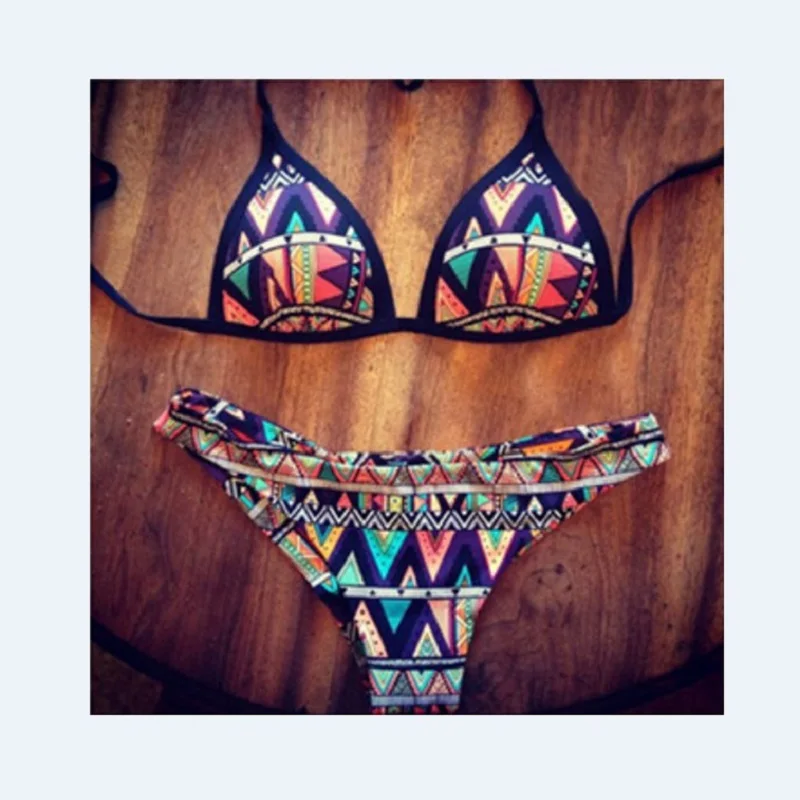 Bikini Set 2016 Floral Print Women Geometric Bikini Beachwear Swimwear Low Waist Monokini Swimsuit Bathing Suit Push Up Swimwear