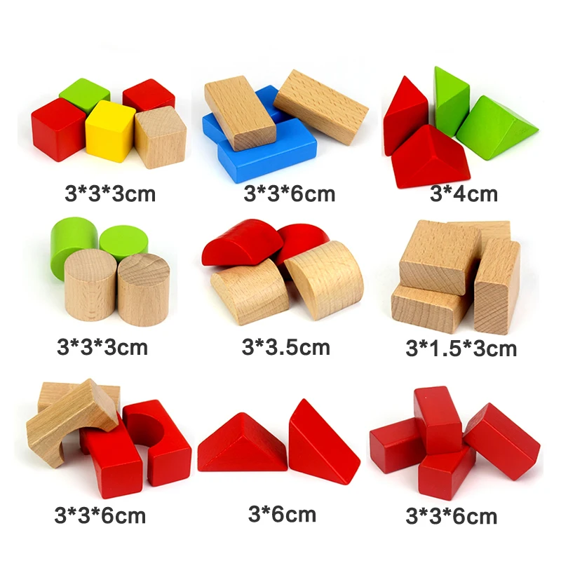 50pcs Multicolored Geometric Baby Wooden Blocks Toys Beech Wood