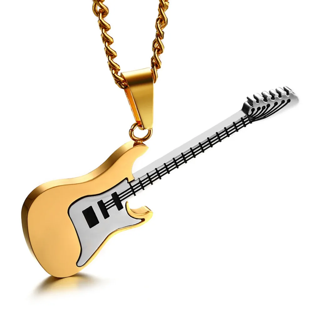 For Men Women Enamel Guitar Necklace & Pendant Stainless
