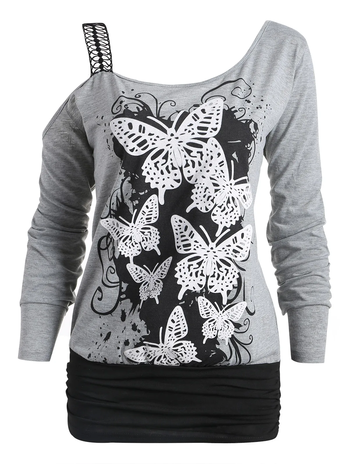 

Summer Women Casual T-Shirts Butterfly Printed Tee Lace Cold One Shoulder Top Female Loose Tee Tops Long Tunic Harajuku Tshirt