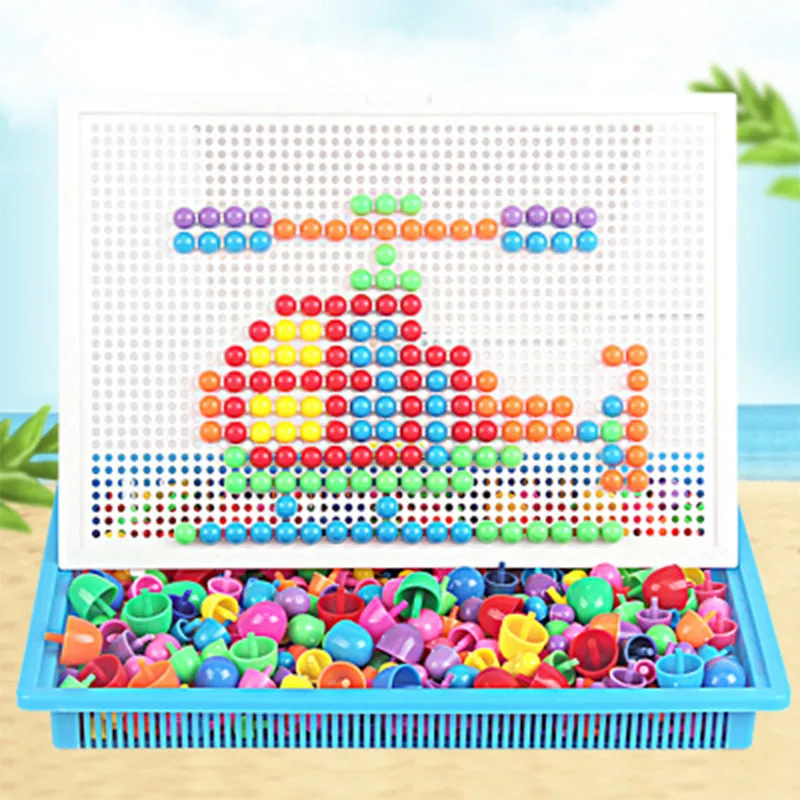 296/592pcs Children Composite Intellectual Toys Educational Mushroom Nail Kit Toys For Kids Gifts DIY Mosaic Picture Puzzle Toys