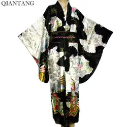 Специальное предложение черный Винтаж японский женский кимоно юката Леди вечернее платье цветок Mujer Quimono один размер H0016