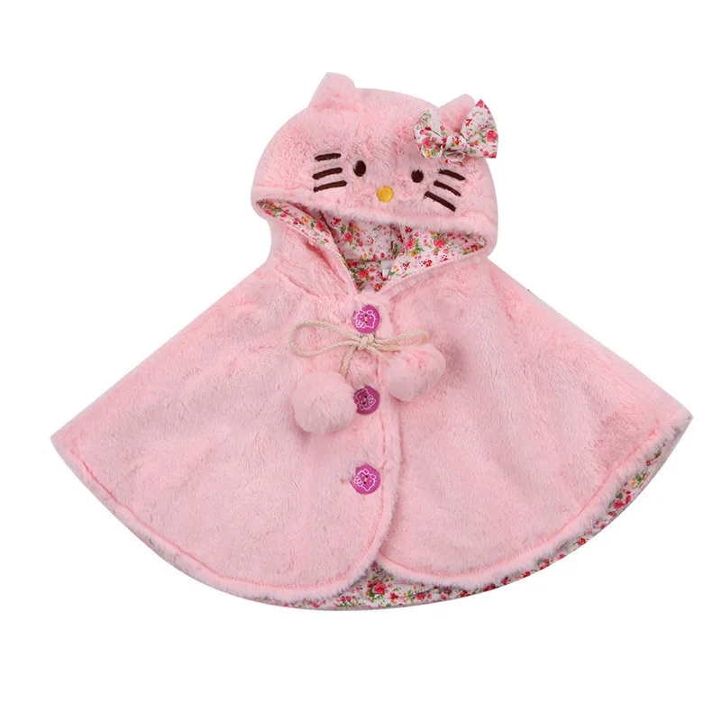 Пальто с меховым капюшоном для маленьких девочек; зимняя теплая куртка-накидка с героями мультфильмов; плотная теплая верхняя одежда; зимний комбинезон - Цвет: Розовый
